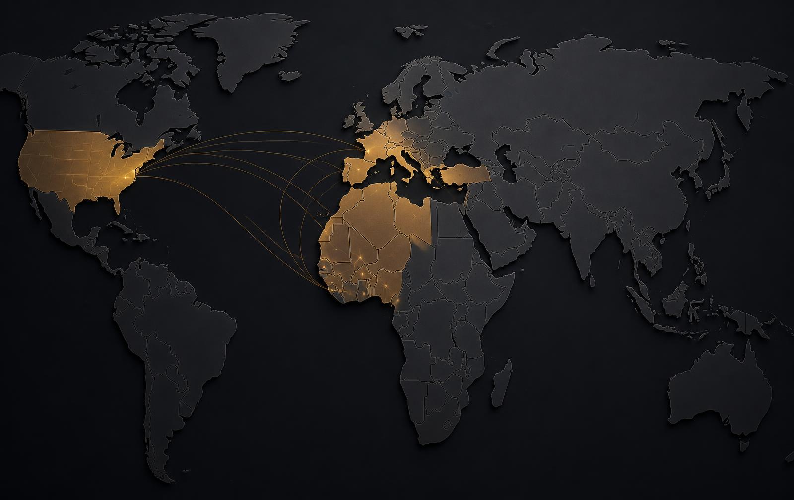 Mapa con los mercados de ASB Renewables destacados: España, Italia, Francia, Grecia, África y Estados Unidos